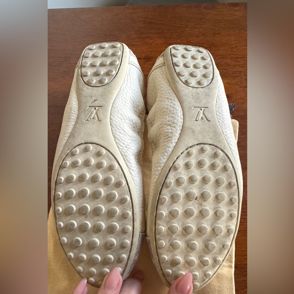 Louis Vuitton Damier Azur Leather Lovely Scrunch LV Cube Ballet Flats size 37 - Picture 4 of 4